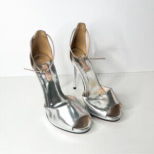 TOPSHOP metallic silver peep toe heels (Sz 37)